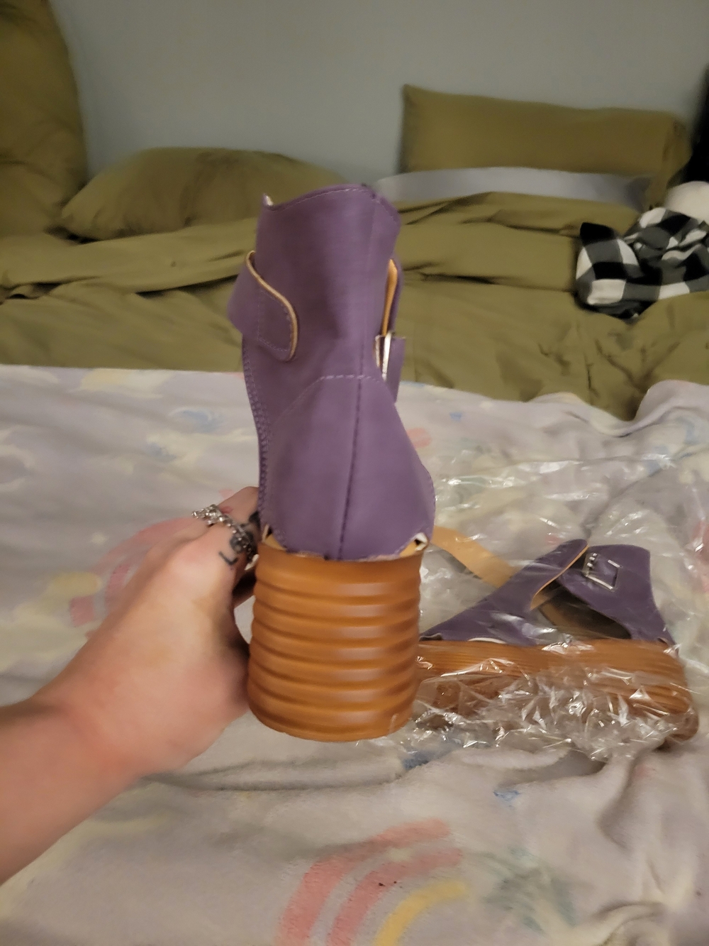 Lavender Platform Wedge Sandals with Ankle Strap - Picture 2 of 6